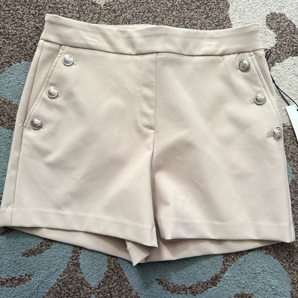 Rachel Zoe Beige High Waist Shorts with Metallic Buttons